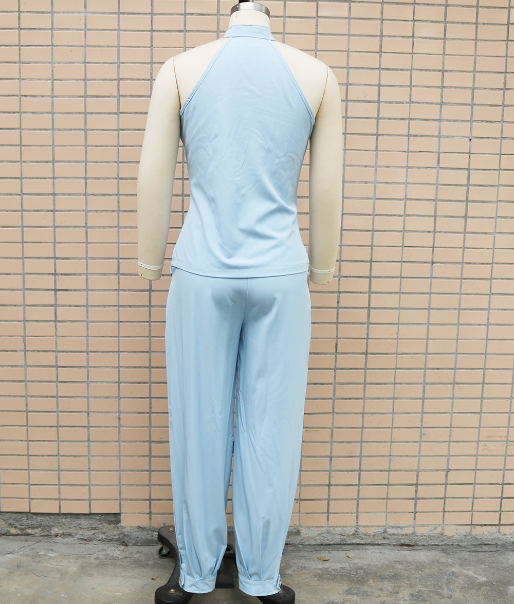 Women Summer Sleeveless Top and Cargo Pants Two-Piece Set 12