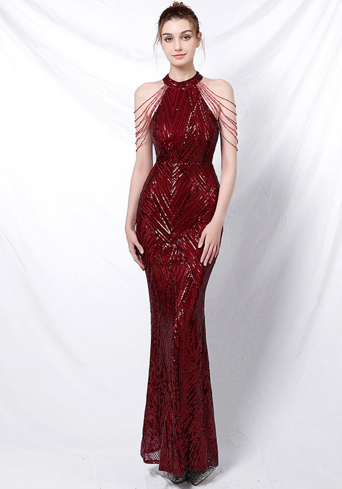 Plus Size Women Sequined Formal Party Maxi Evening Dress