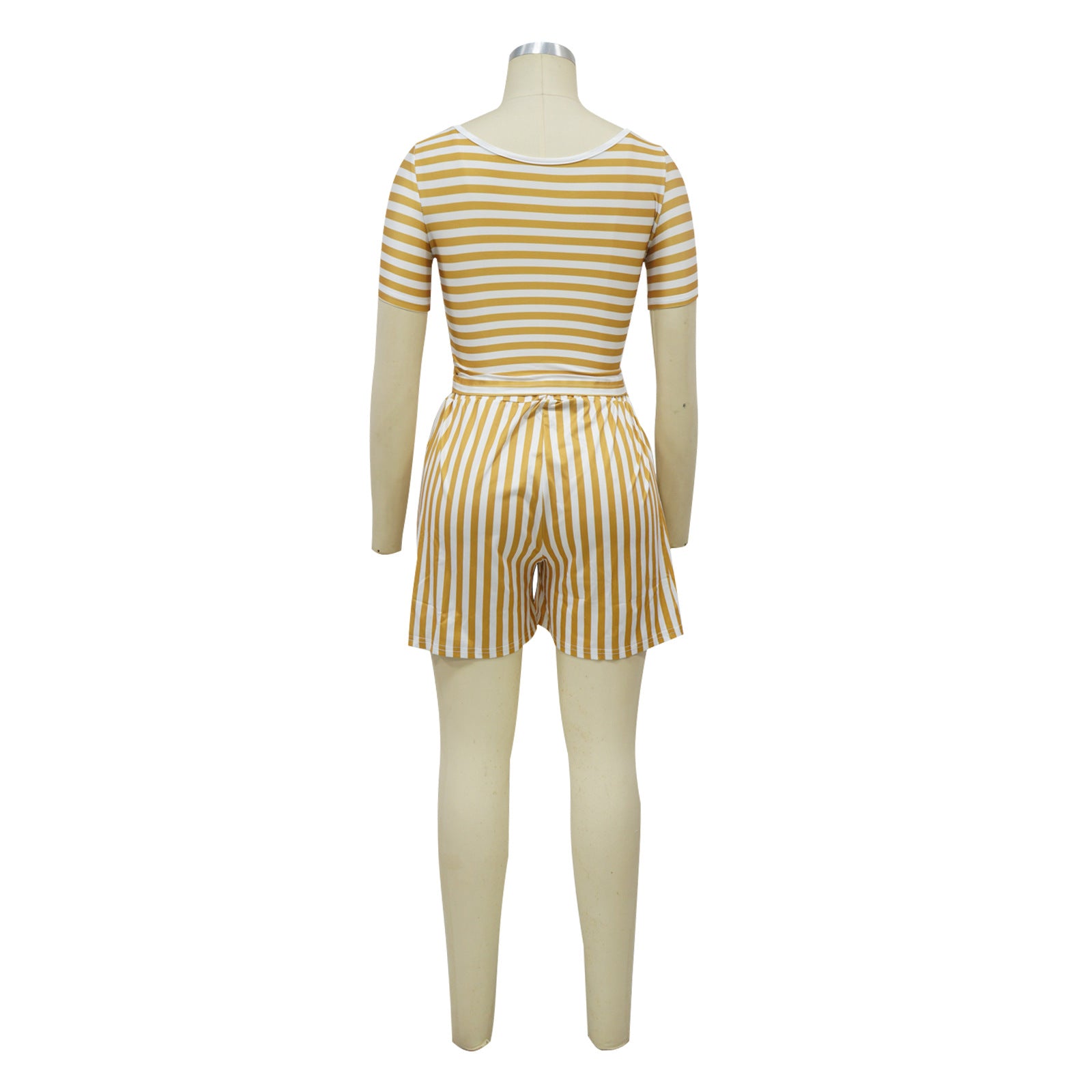 Women Round Neck striped print Top and Shorts two-piece set 11