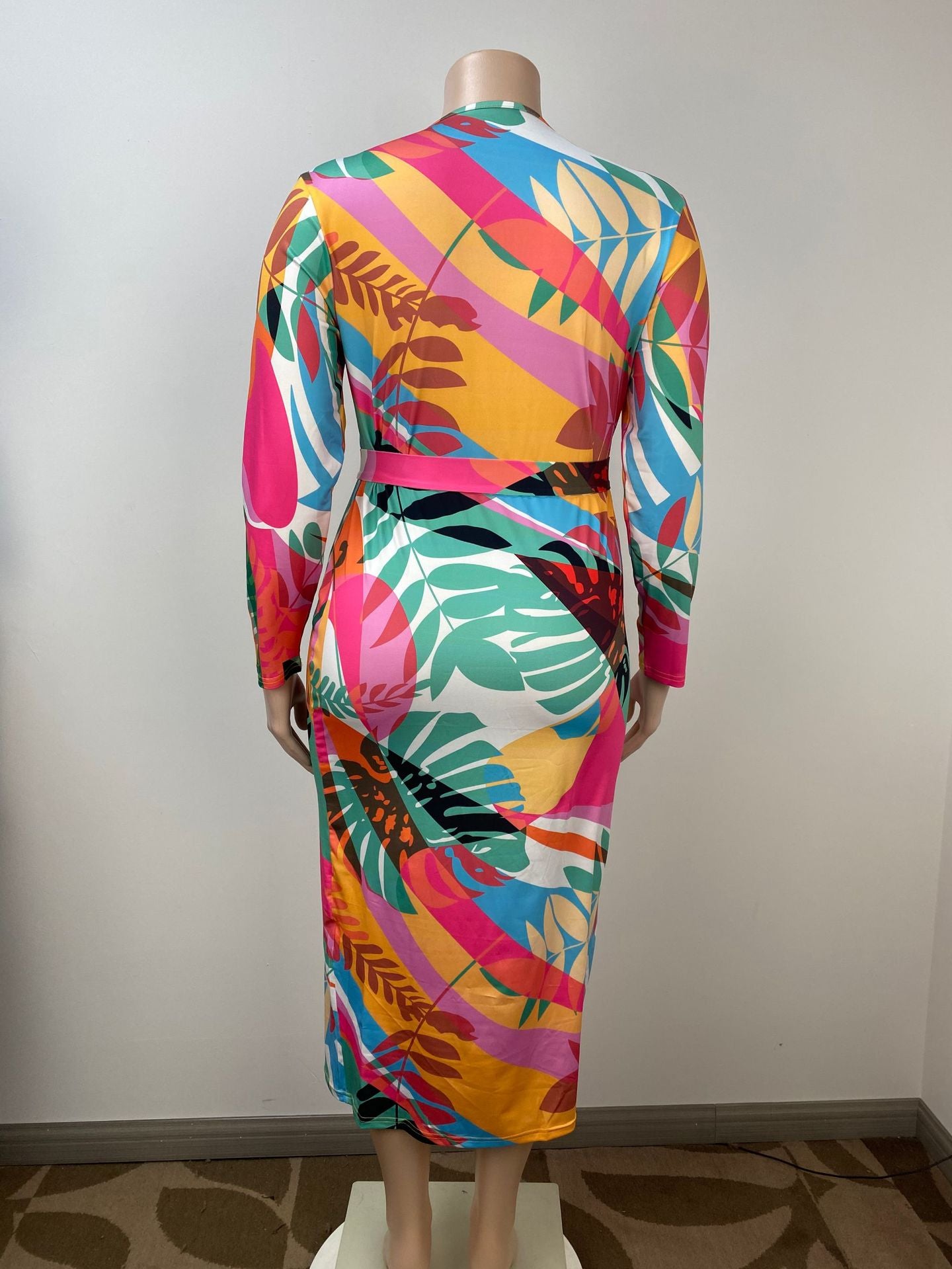 Plus Size printed long sleeve slim long dress 4