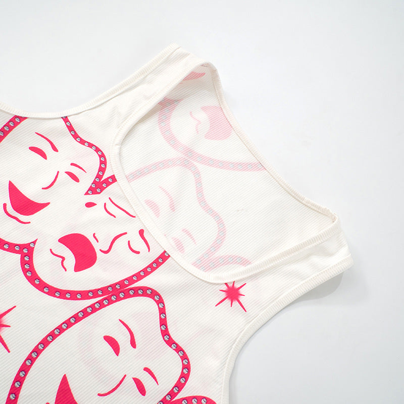 Sexy Print Vest High Waist Shorts Summer Outdoor Set 12