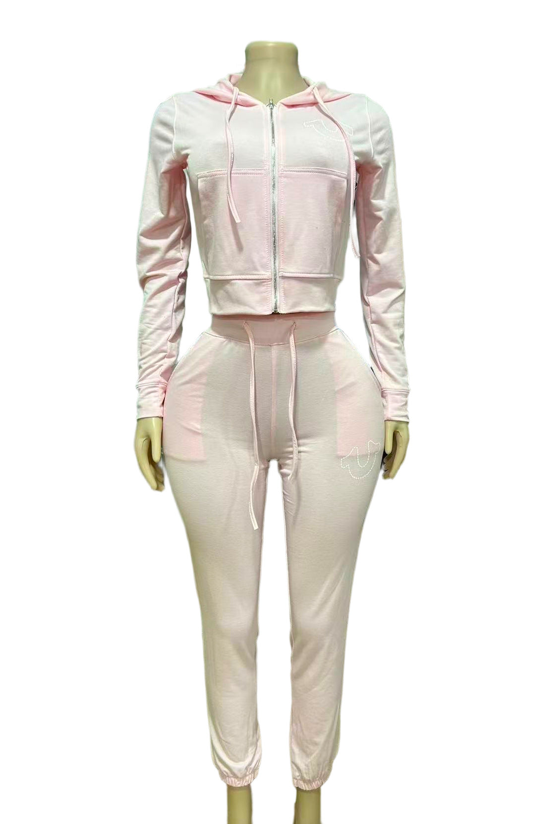 Women American Zippered Letter Print Hoodies and Pant Two-Piece Set 13