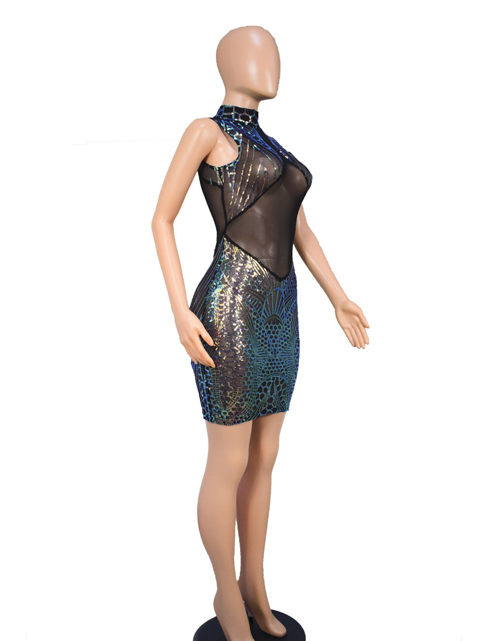 Women's Sequin Dress Slim Nightclub Sexy See-Through Bodycon Dress 6