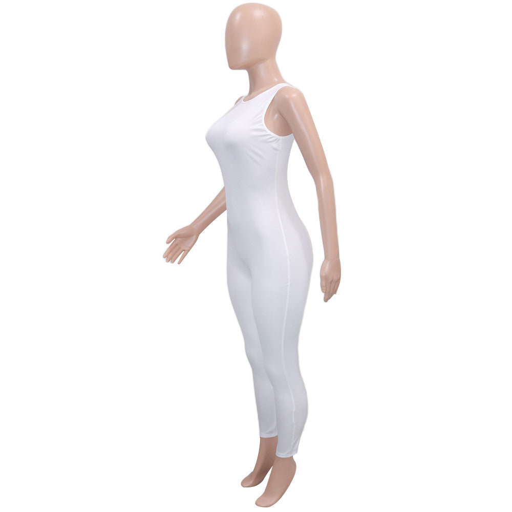 Women Summer American Sleeveless Solid Jumpsuit 9
