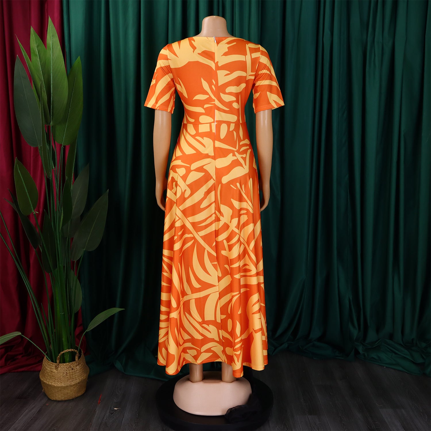 Women's Fashion Chic Tie-Waist African Plus Size Short Sleeve A-Line Dress 24