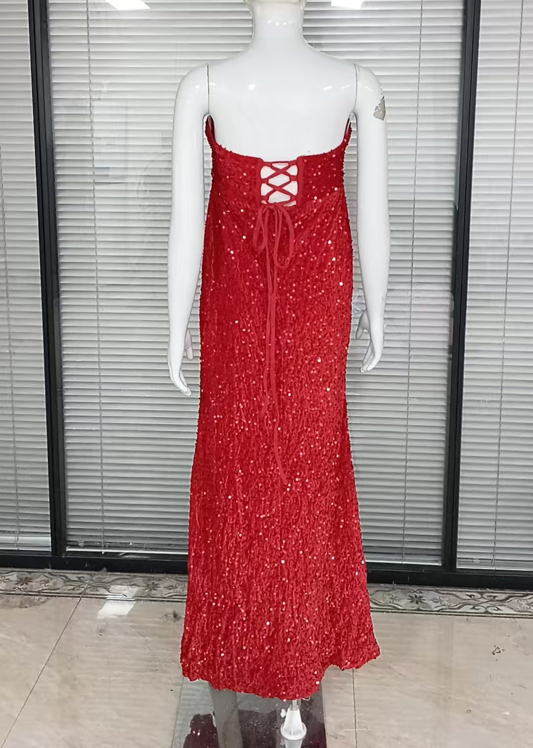 Spring Sequin Side Slit Strapless FishBoned Evening Dress 10