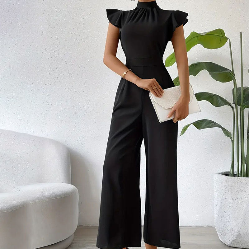 Stand Collar Ruffled Sleeveless Wide-Leg Women's Jumpsuit 5