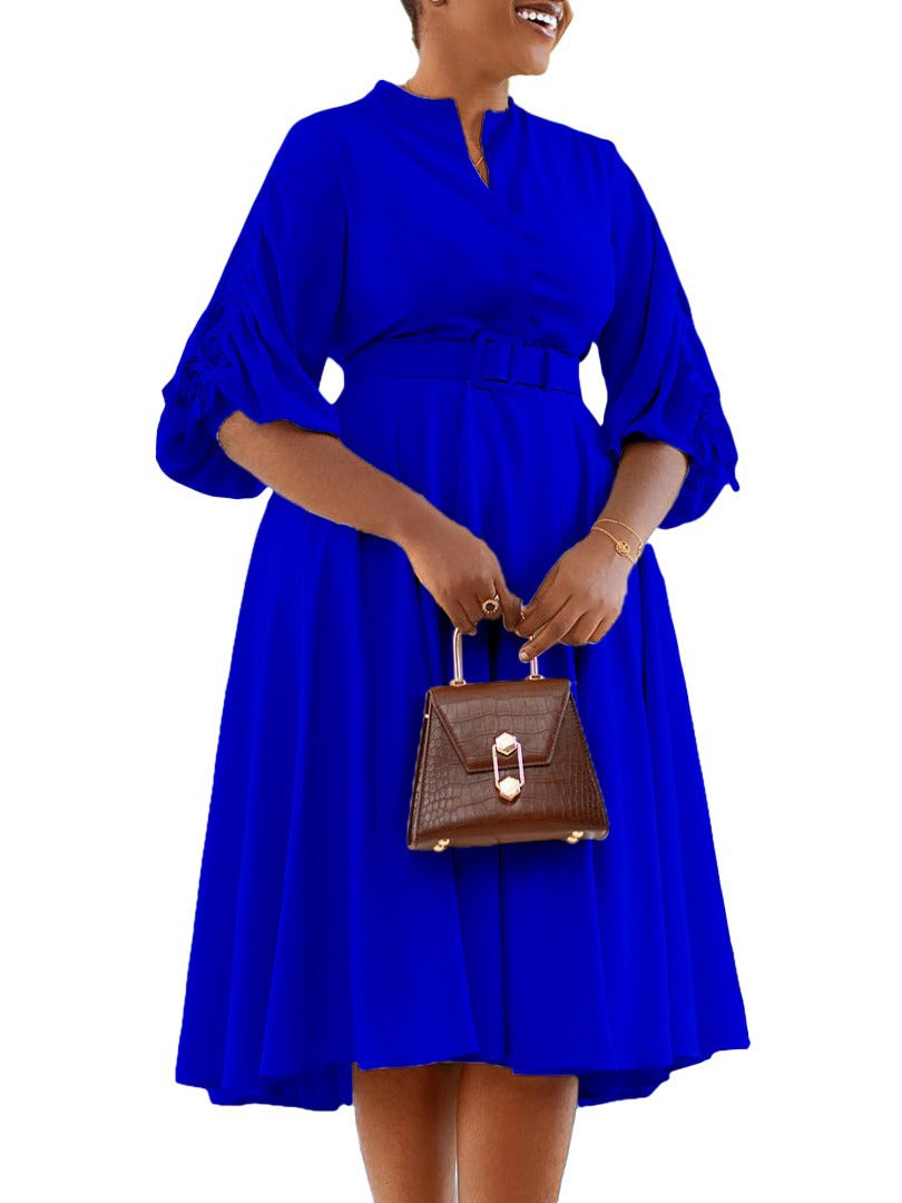 Women's Autumn And Winter Fashion Chic Plus Size Pleated A-Line African Dress 9