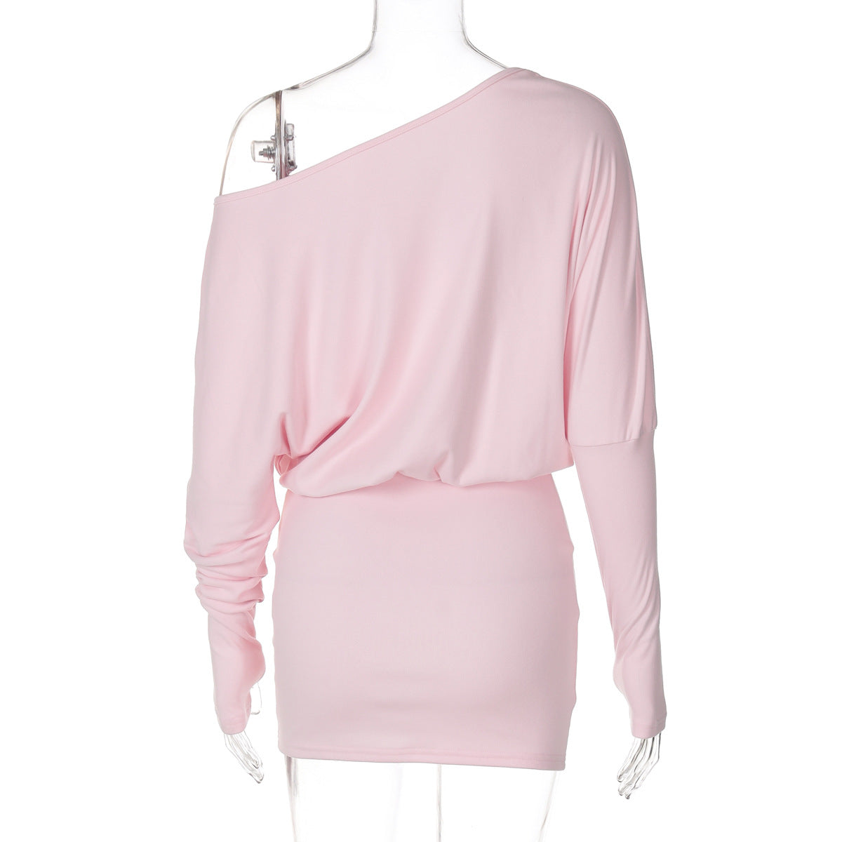 Women's autumn Slash Shoulder long sleeve Slim Waist casual short dress 7