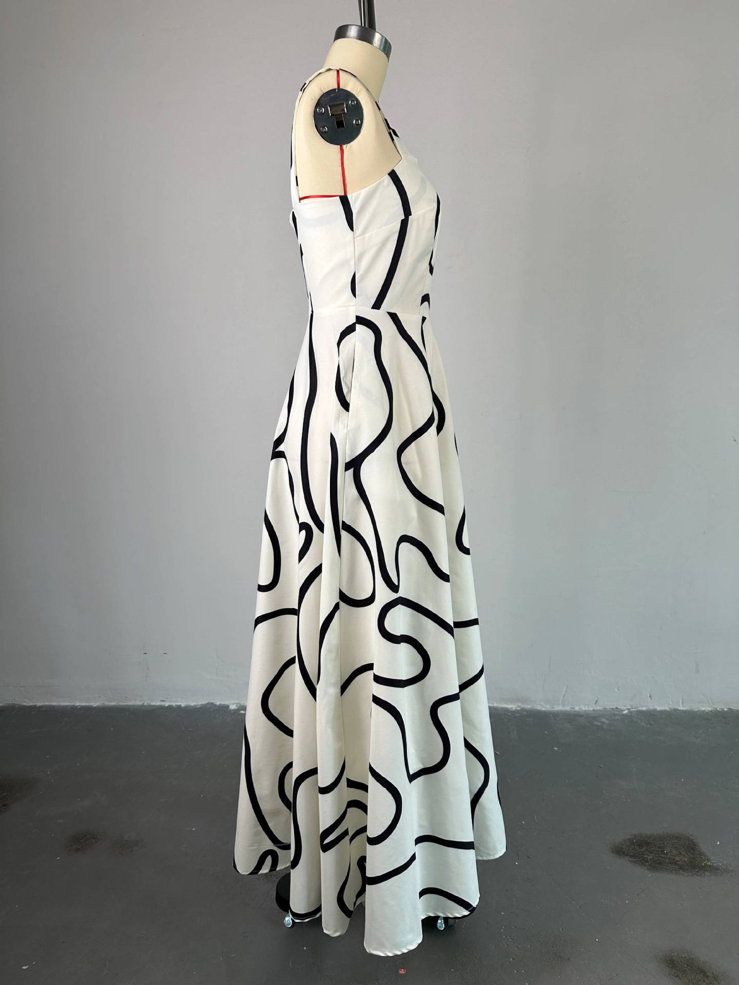 Women's Summer Fashion Strap Square Neck Printed Slim Waist A-Line Dress 9