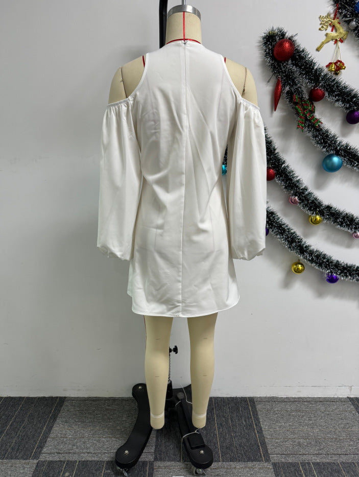 Women Solid Hollow Shoulder Crossover Dress 6