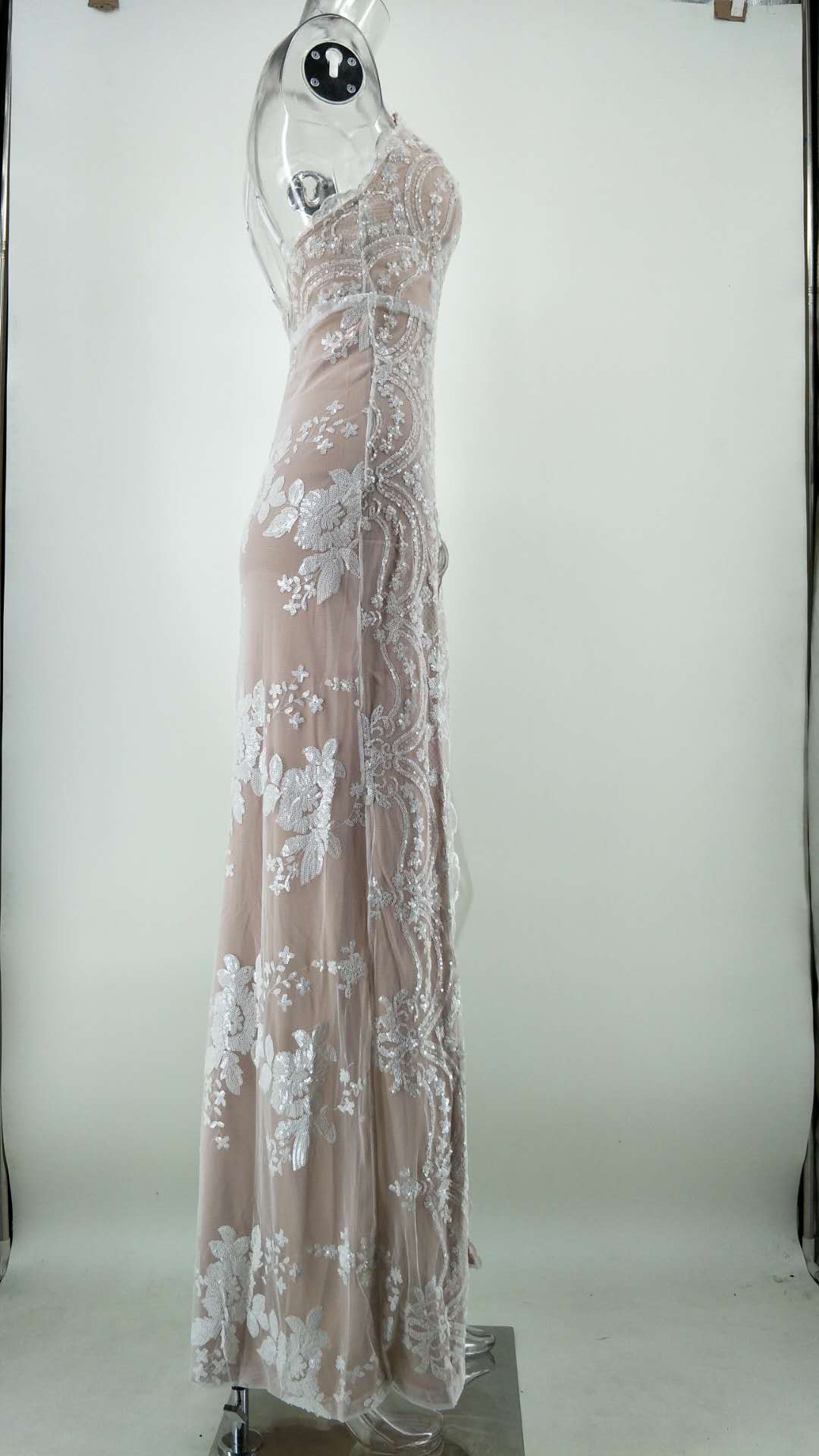 Deep-V Sequins Straps Slit Evening Dress 5