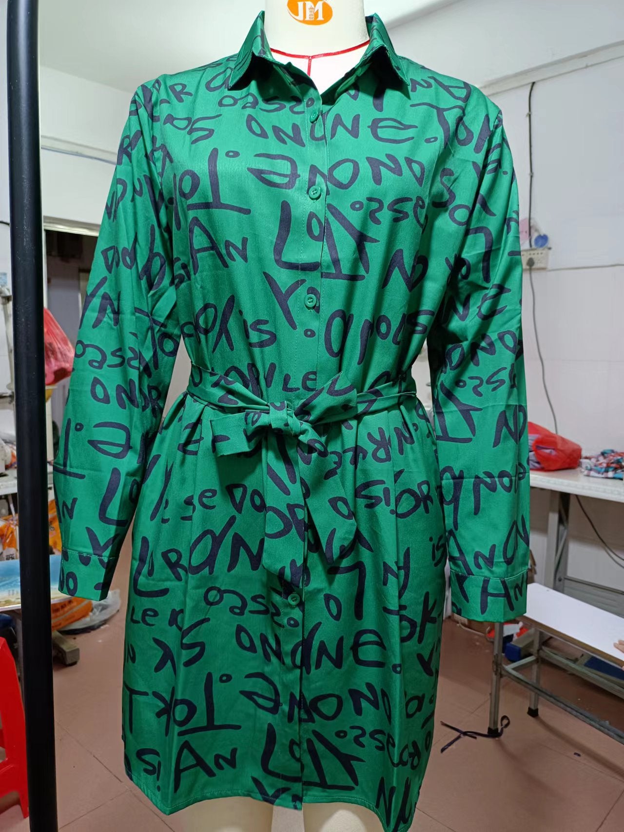 Autumn Women's Ol Chic Printed Turndown Collar Loose Shirt Dress 5