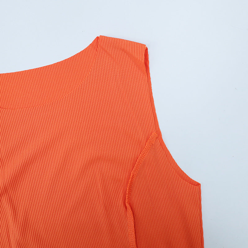 Summer Ladies Round Neck Sleeveless Solid Color Fashion Slim Bodycon Dress 22