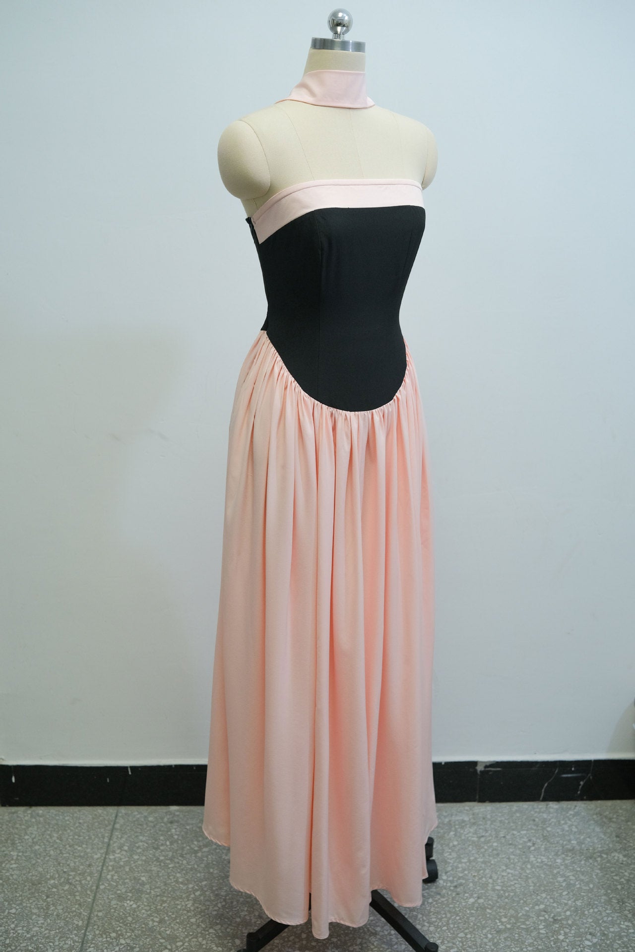 Women Summer Strapless Color Block Pleated Dress 8