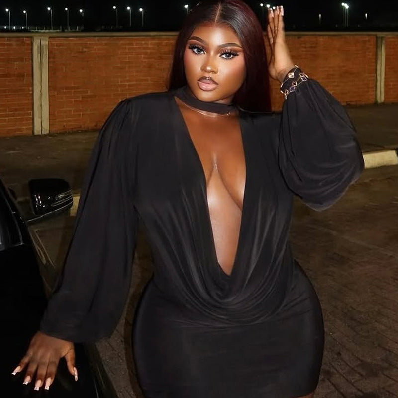 Women Fall Solid Casual V-Neck Long-Sleeved Top and Mini Skirt Two-Piece Set 15