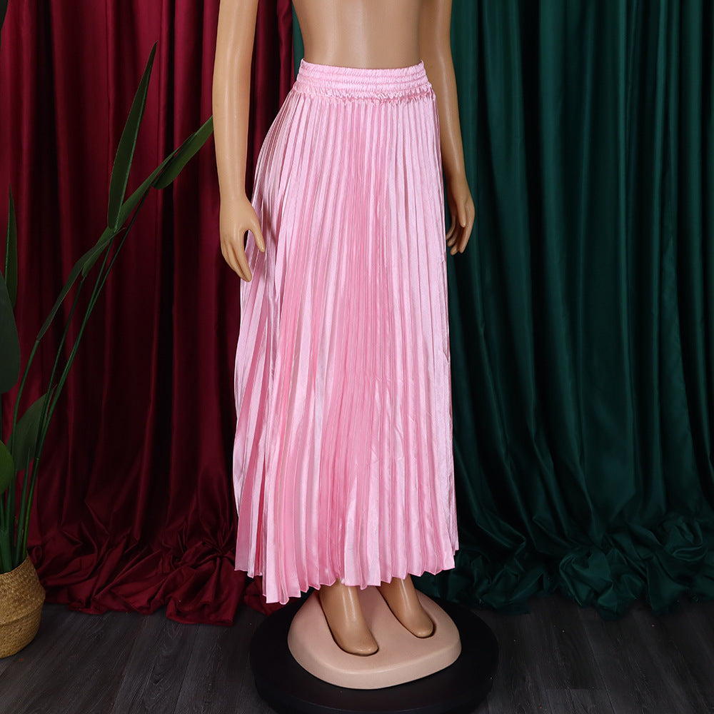 Women's Plus Size Mid-High Waist Pleated Long Skirt 24