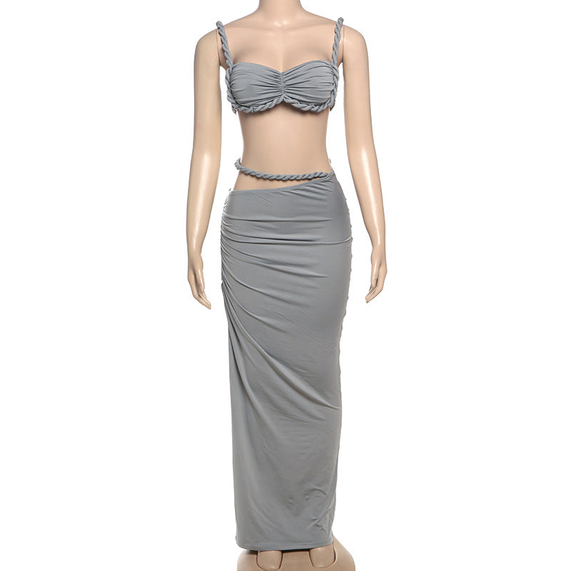 Women Spring Sexy Solid Backless Top and Bodycon Skirt Two-piece Set 20