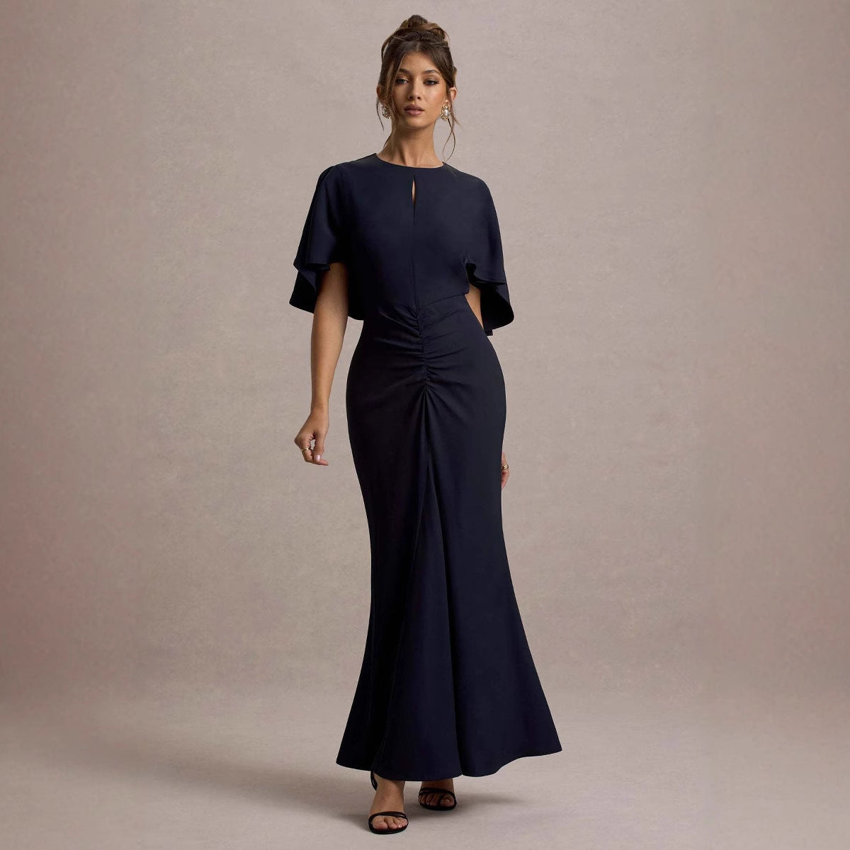 Women summer Half-Sleeve hollow pleated pleated Bodycon sexy Maxi Dress 5