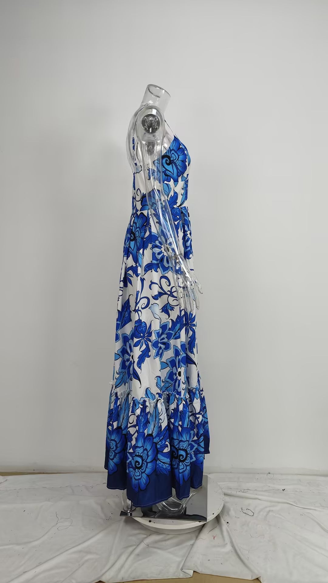 Women Elegant Print Backless Sleeveless Strap Dress 8