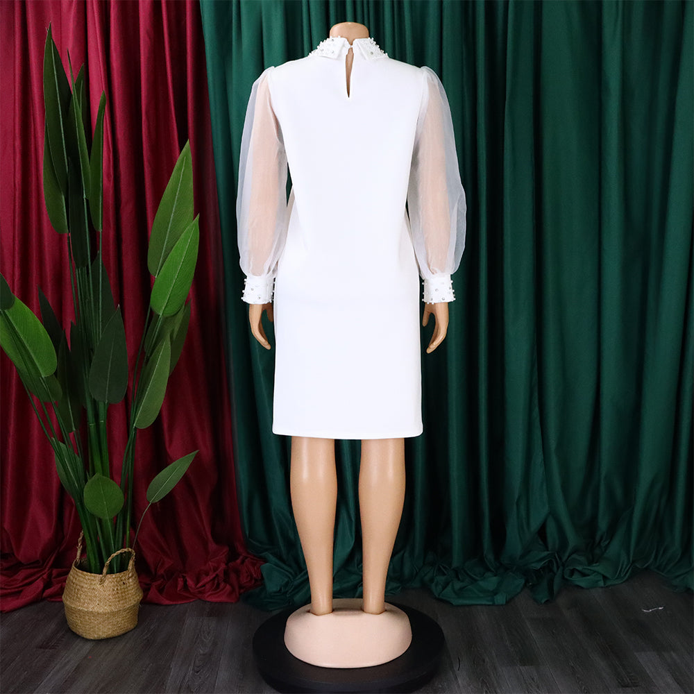 Plus Size African Women Mesh Sleeve Beaded Dress 23