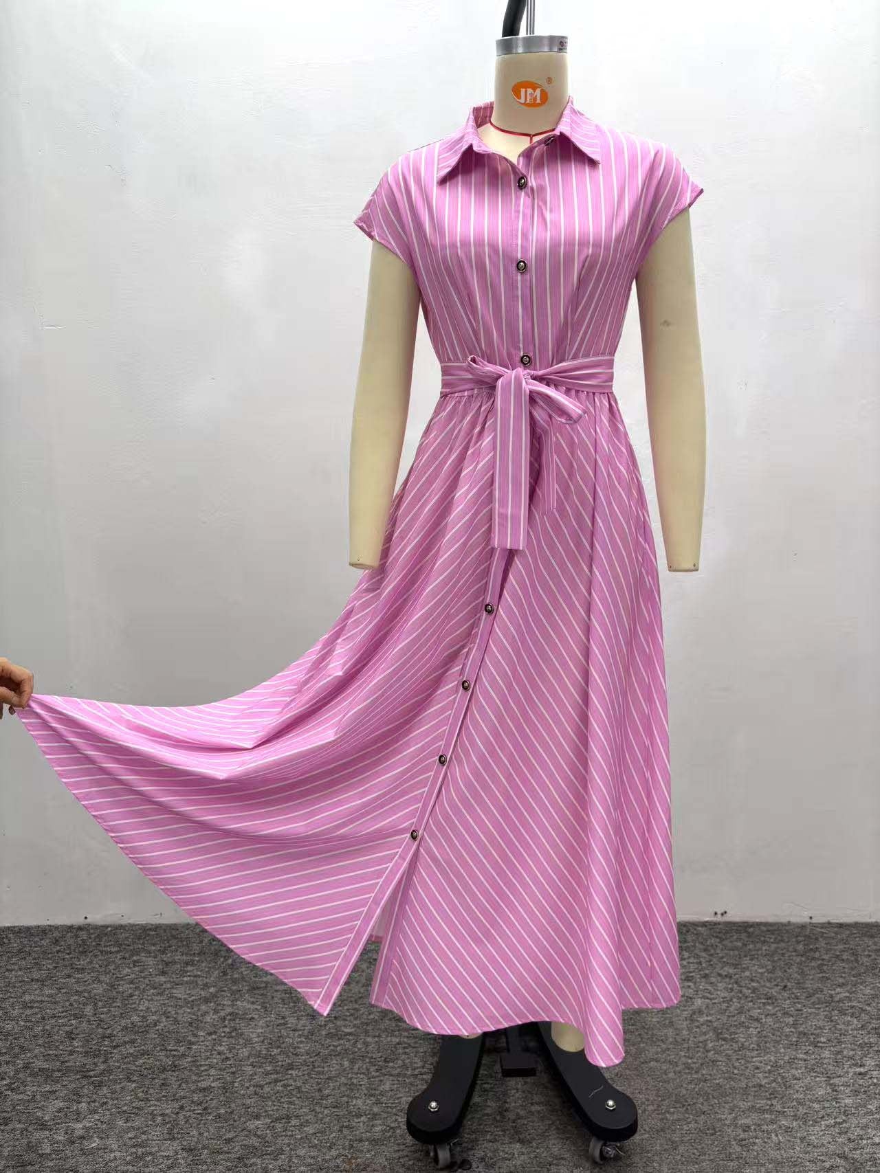 African Women elegant sleeveless single-breasted striped lace-up dress 8