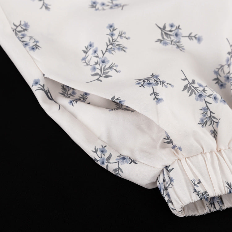 Puff Sleeve Ruffled Puff Shirt Printed Shorts Two Piece Set 15