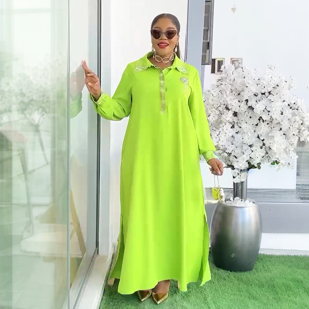 Africa Plus Size Women's Muslim Beaded Loose Dress 5