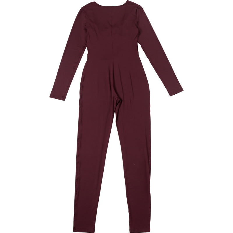 Summer Women's Fashion Sexy Draped Neck Slim Waist Bodycon Solid Color Jumpsuit 10