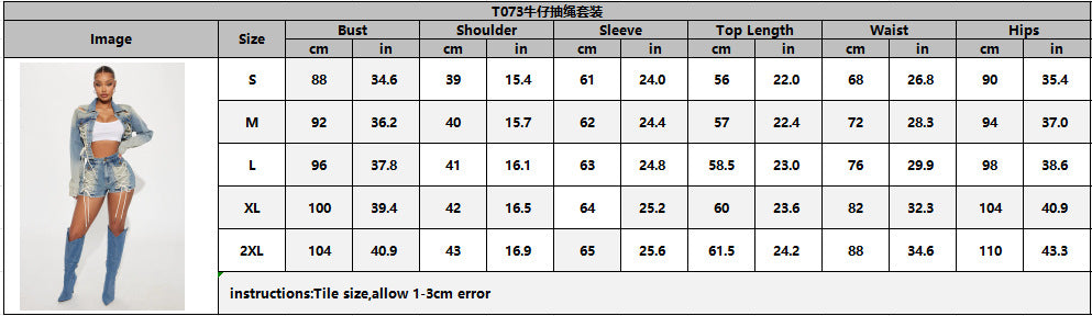 Women Top Jacket and Drawstring Shorts Two-Piece Set 10