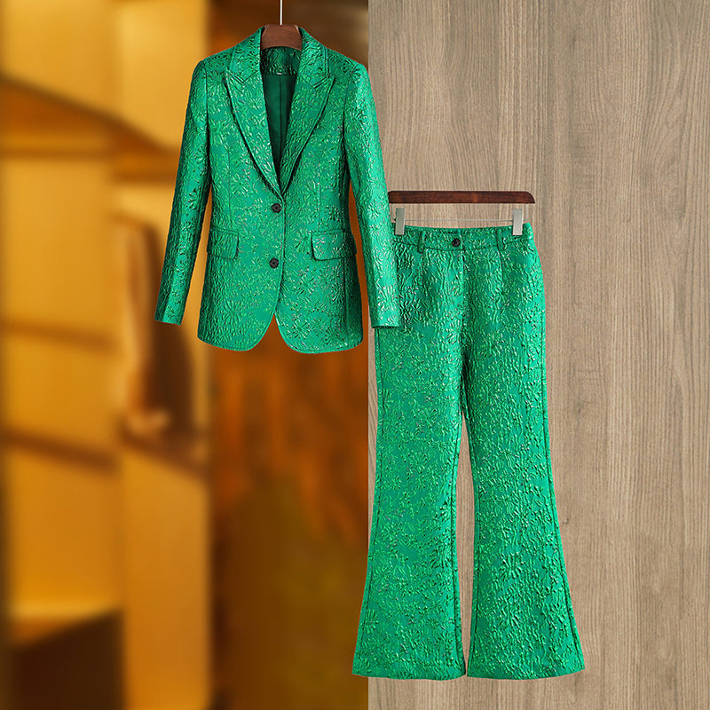 Green Embroidered Blazer Pants Two Piece Suit
