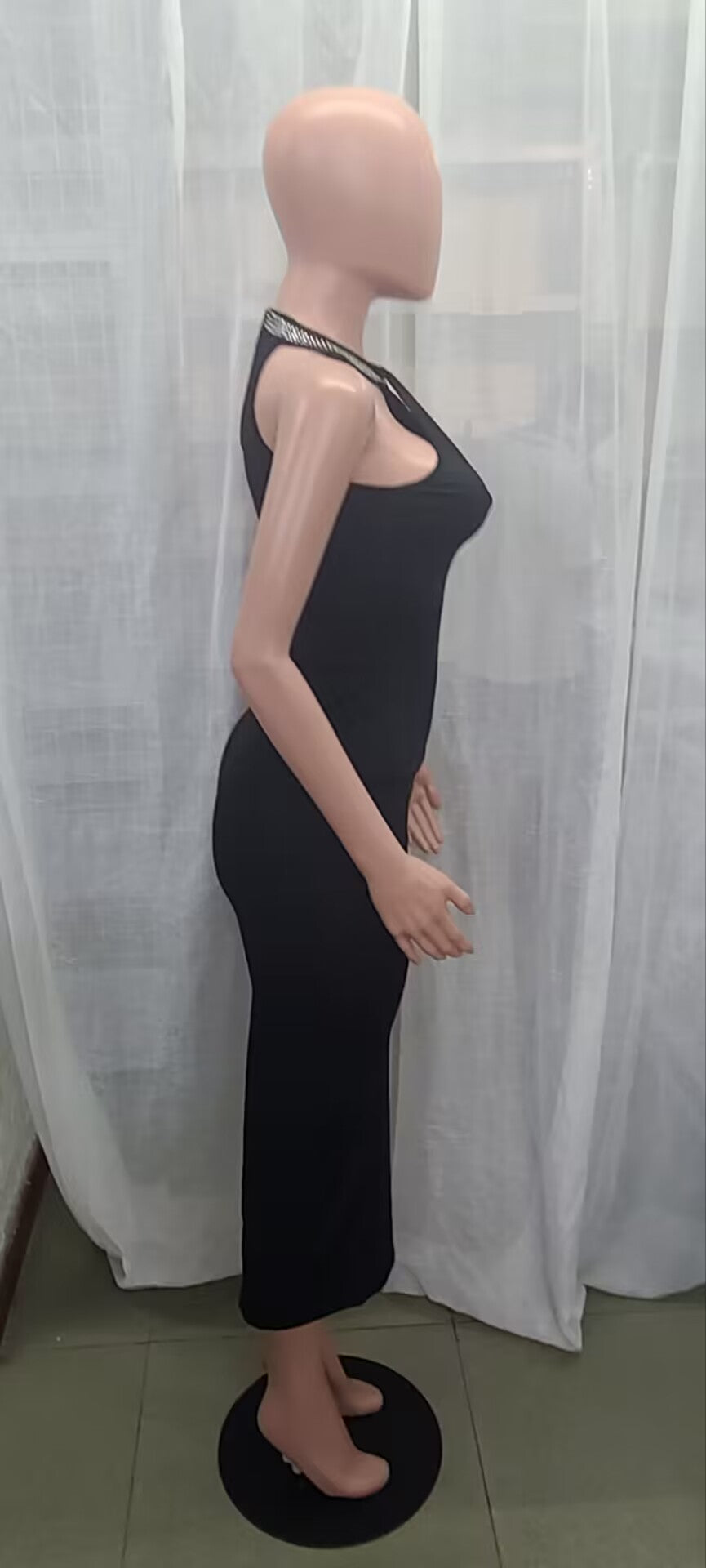 Fashion Halter Neck Beaded Chic Sleeveless Slit Sexy Party Dress 9