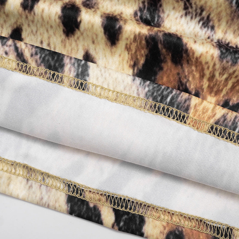 Women's Sexy Print Halter Neck Lace-Up Strapless Top with Slit Skirt Two-Piece Set 18