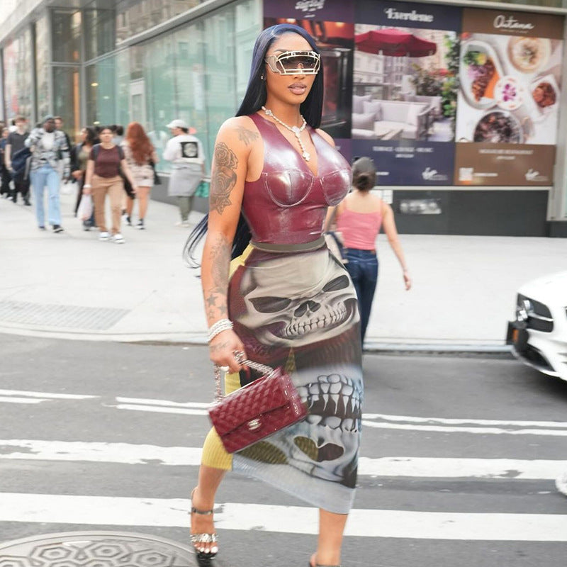 Women Winter Street Mesh Print Bodycon Skirt 4