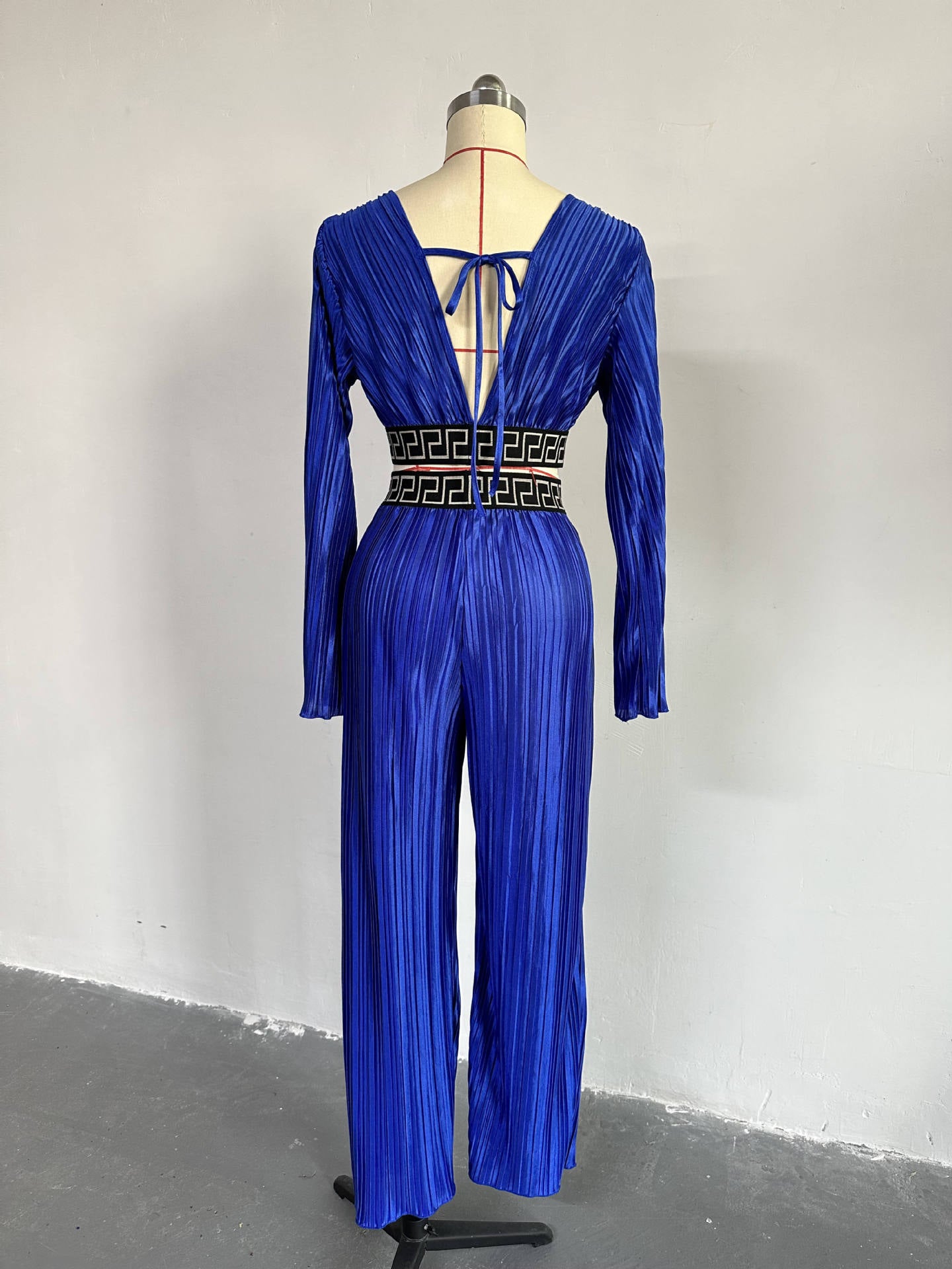 Women's Sweet Pleated V-Neck Bell Bottom Sleeve Shirt Wide Leg Pants Casual Suit 8