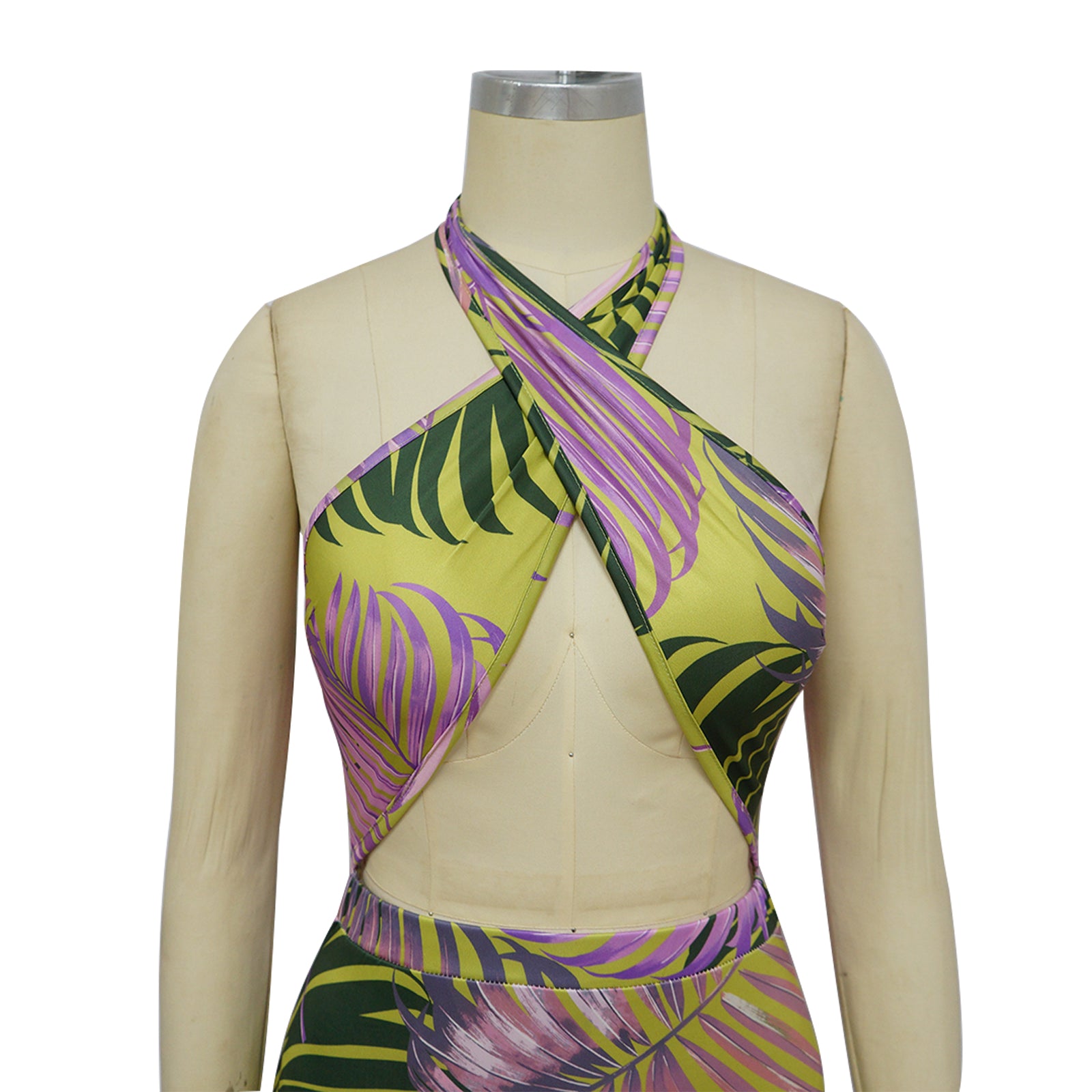 Women's Sexy Sleeveless Lace-Up Low Back Dress Slit Print Maxi Dress 15