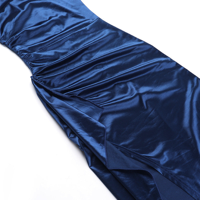 Women autumn sexy pleated slit Dress 15