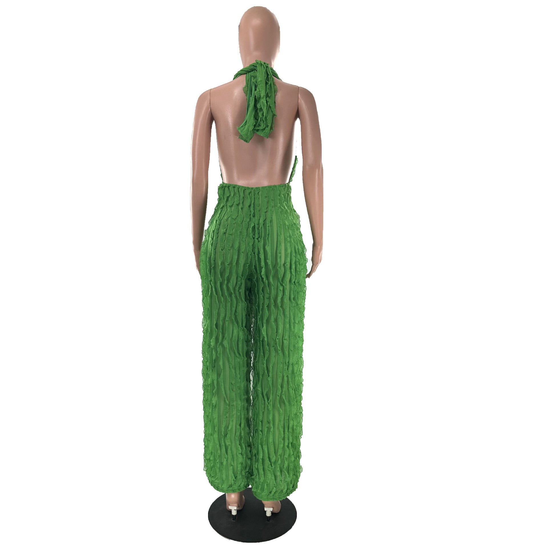 Women's Spring Summer Wavy Pattern Sexy Halter Backless High Waist Jumpsuit 19