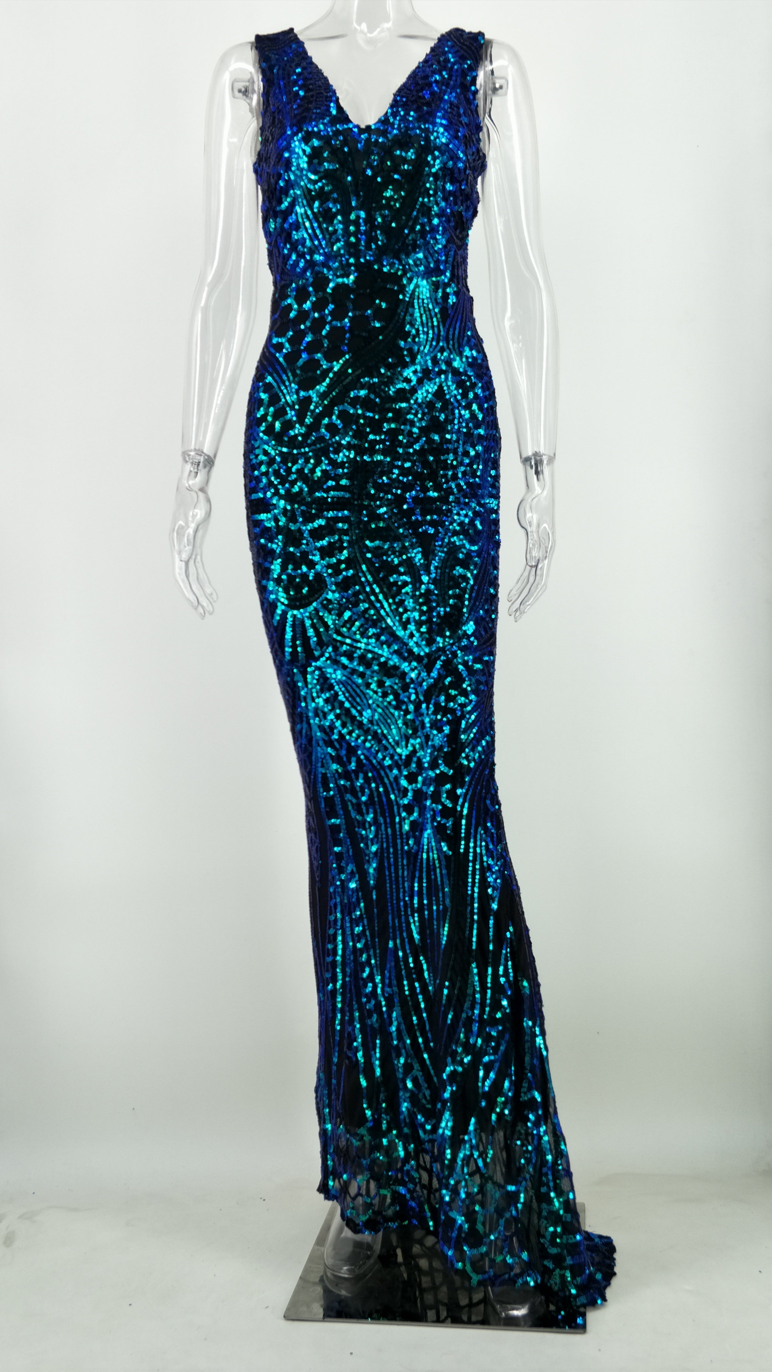 Sequins V-Neck Sleeveless Mermaid Evening Dress 5