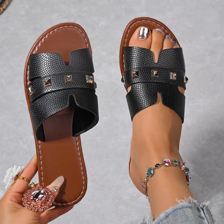 Plus Size Women's Solid Color Summer Flat Slippers Casual Open Toe Sandals 18