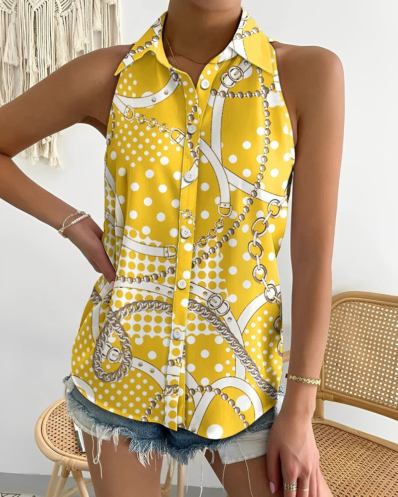 Summer Casual Fashion Sleeveless Abstract Print Blouse 5
