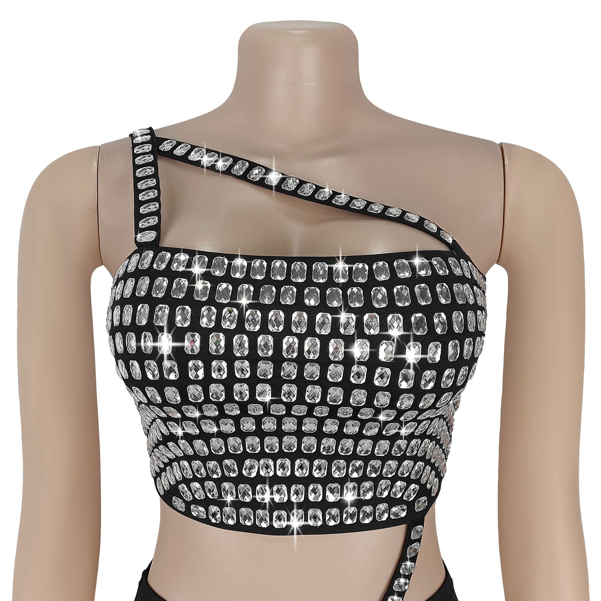 Women Diamond Strapless Top and Skirt Two-Piece Set 7