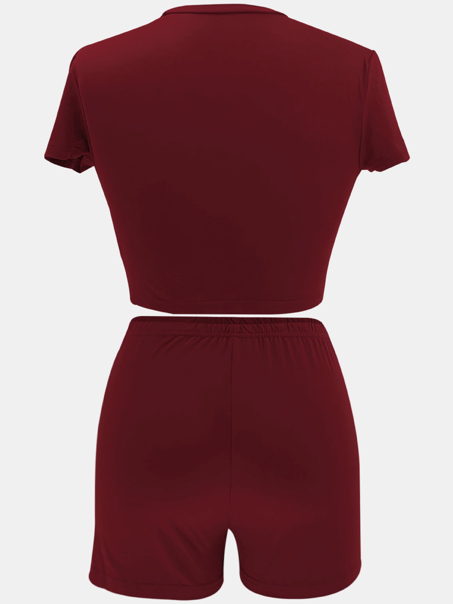 Women Summer Solid Crop Top Shorts Two-Piece Set 44