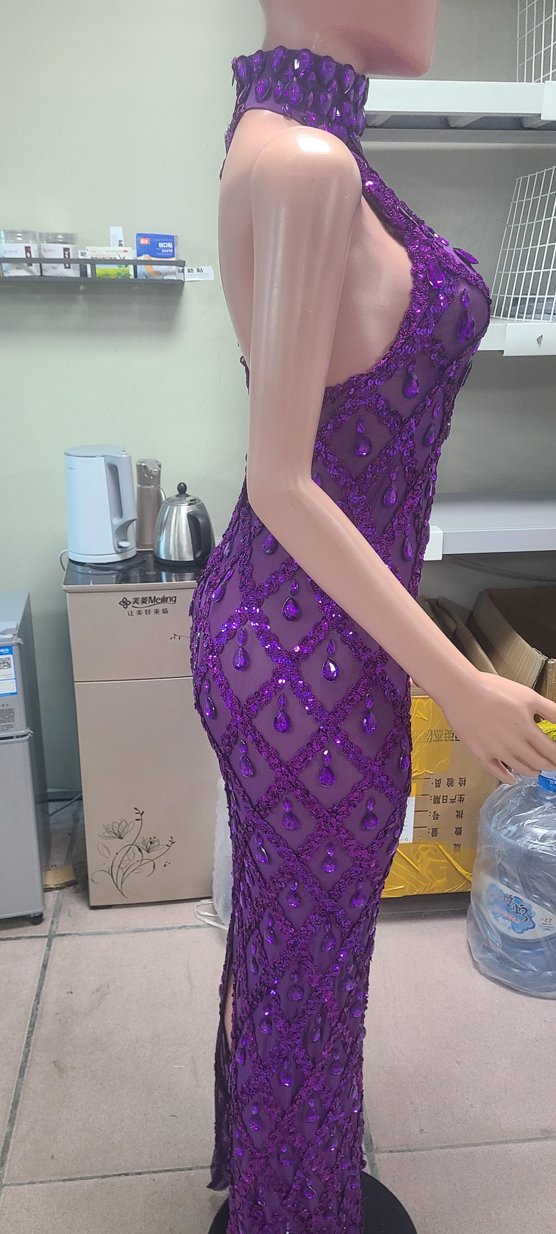 Plus Size Women rhinestone dress 46