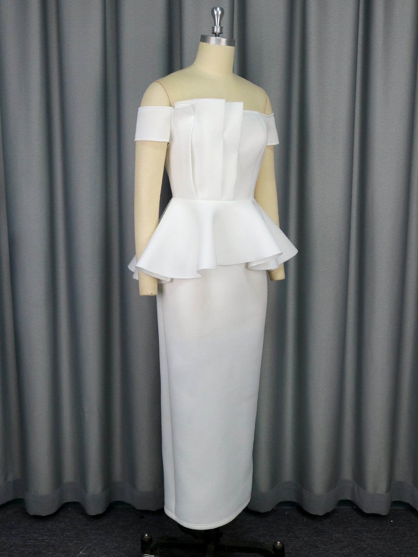 White Strapless Ruffle Bridesmaid Dress 8