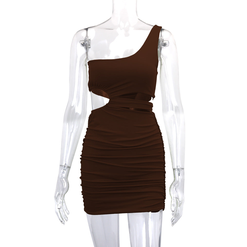 Women One Shoulder Short Skirt Hollow Bodycon Dress 26