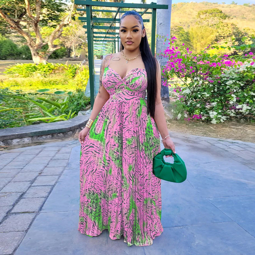 Ladies Fashion Printed Strap Pleated Jumpsuit 3