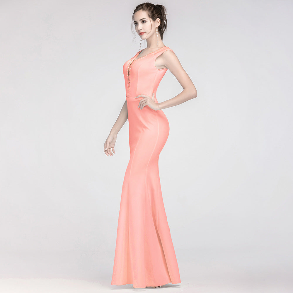 Women Elegant V Neck Slim Formal Party Maxi Mermaid Evening Dress 31
