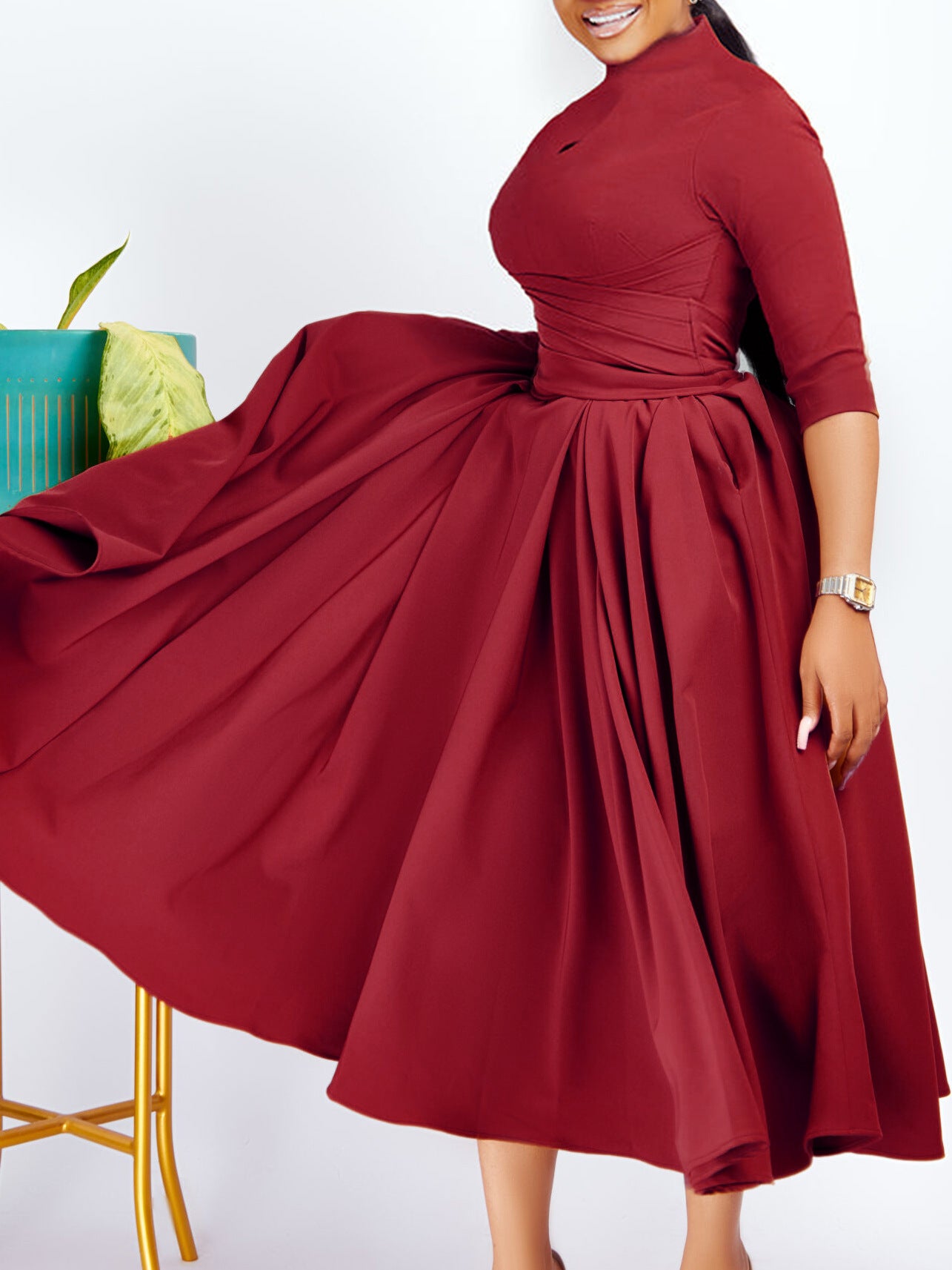 Women's Fashion Chic Pleated African Plus Size Swing Dress 8