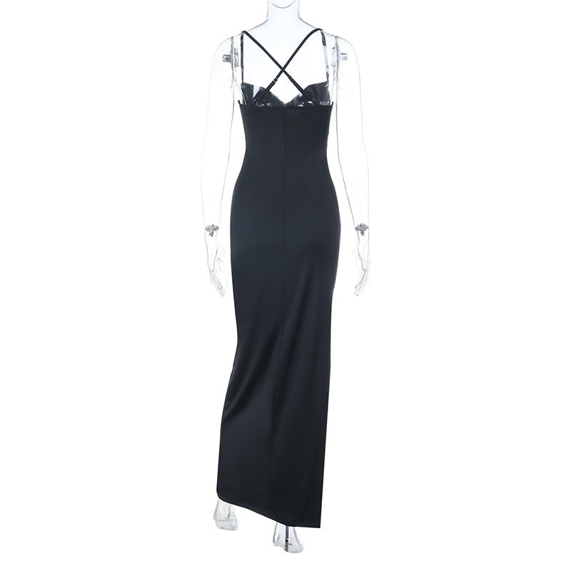 Women Sexy Cutout Slit Black Halter Dress 8